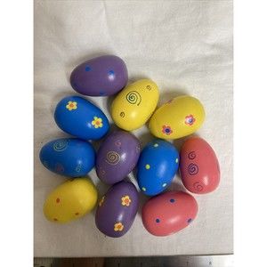 Lot of 11 Vintage Wooden Egg Easter Decor Unique Colors Hand painted Rare Find